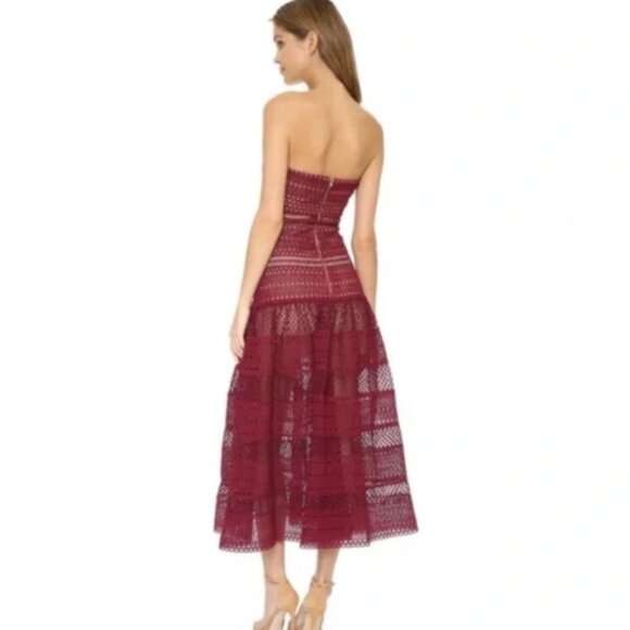 Self Portrait Sculpted Strapless Dress in Burgundy Maroon - Size 4 / S - Picture 2 of 5
